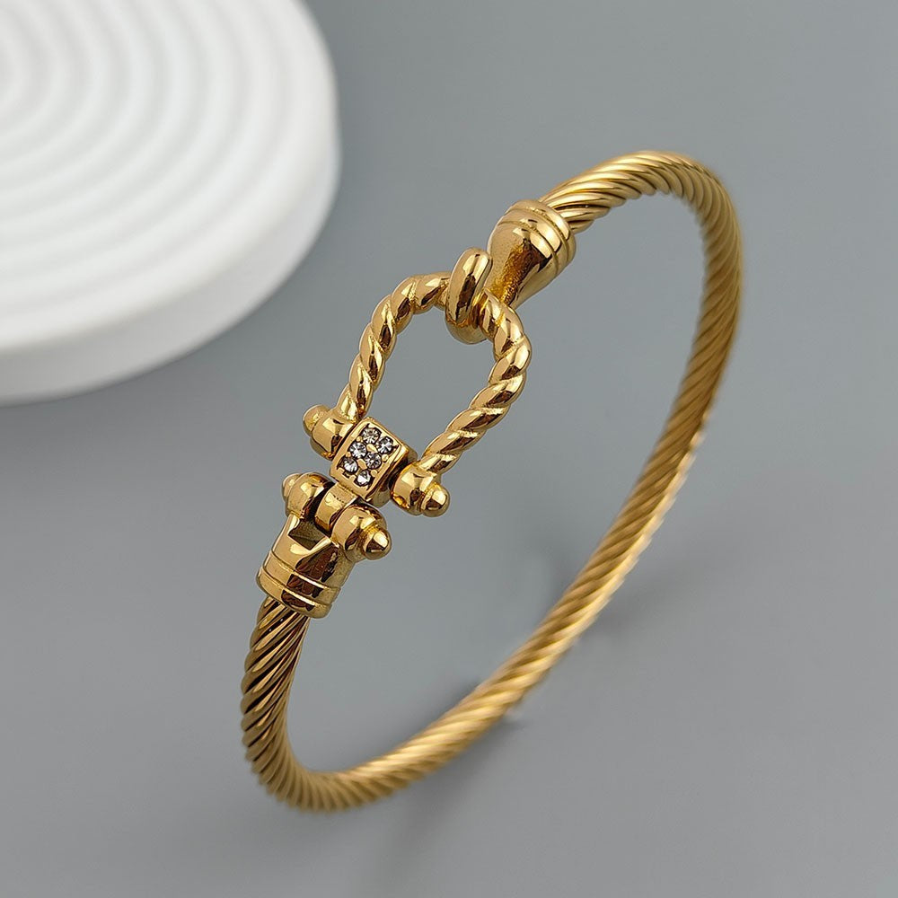 Women's Stainless Steel Twisted Cable Bangle with Gold Finish Jewelry for Ladies