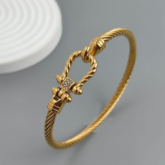 Women's Stainless Steel Twisted Cable Bangle with Gold Finish Jewelry for Ladies