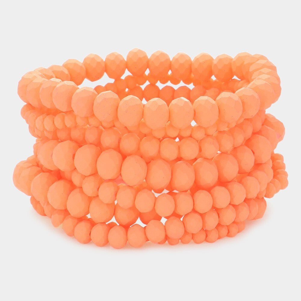 9PCS Faceted Bead Stretch Bracelets Set Women Layered Stacking Jewelry Orange