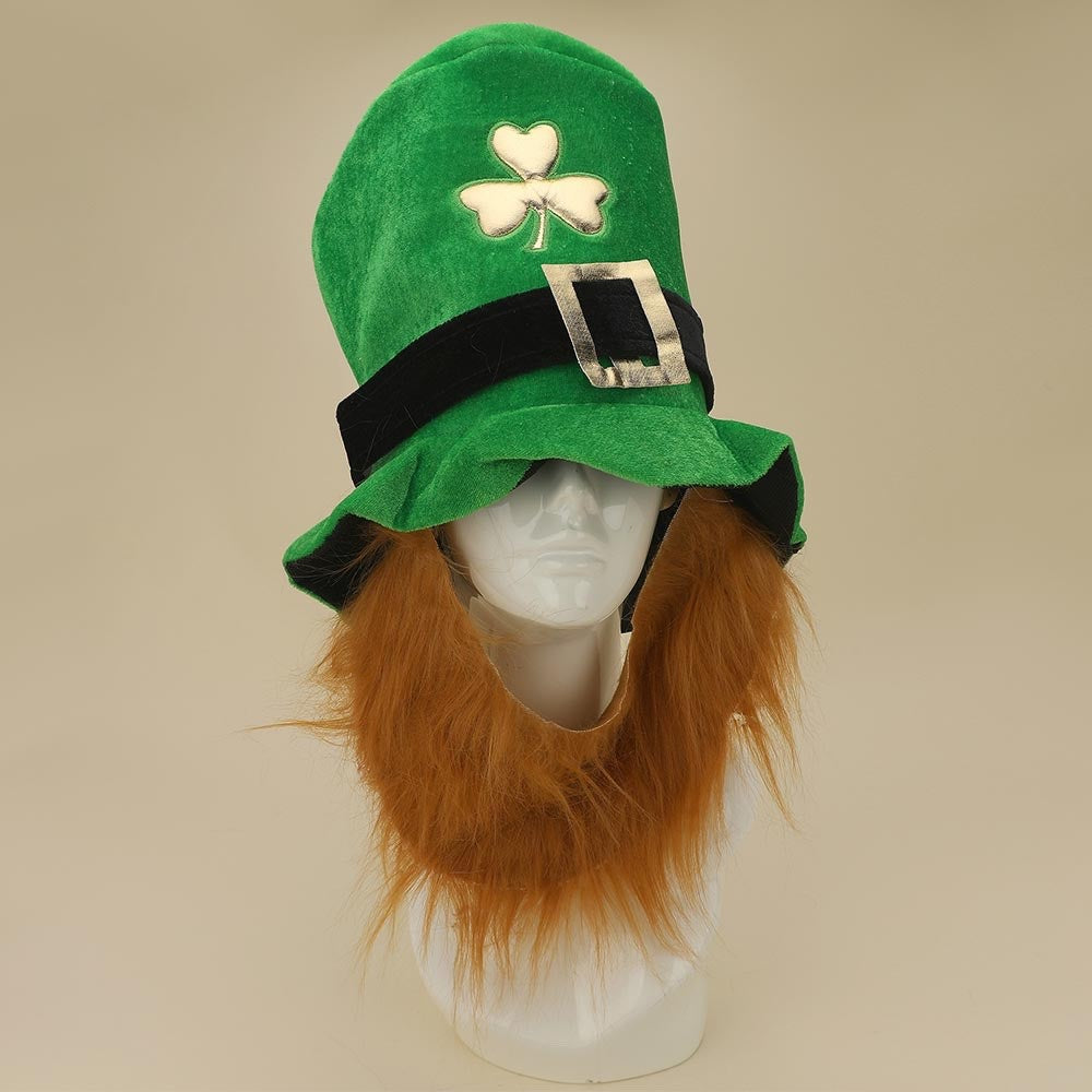 2pcs St. Patrick's Day Leprechaun Hat with Ginger Beard Costume Party Accessory