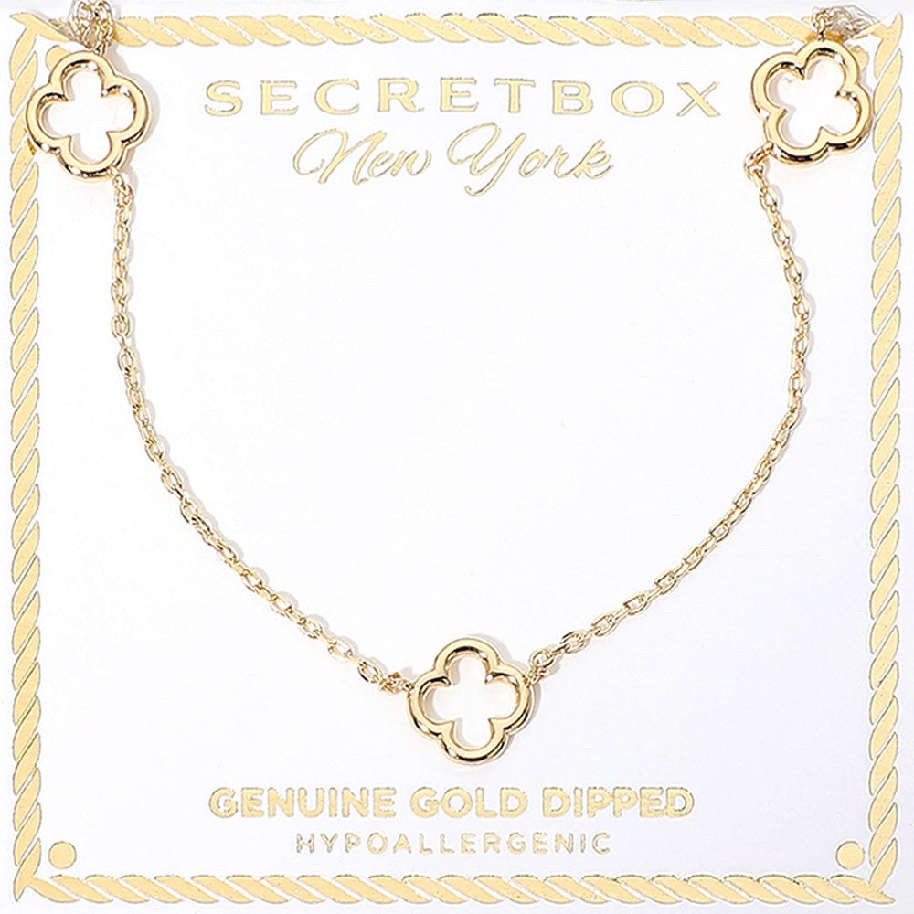 Gold Dipped Clover Station Necklace - Hypoallergenic Minimalist Luck Jewelry