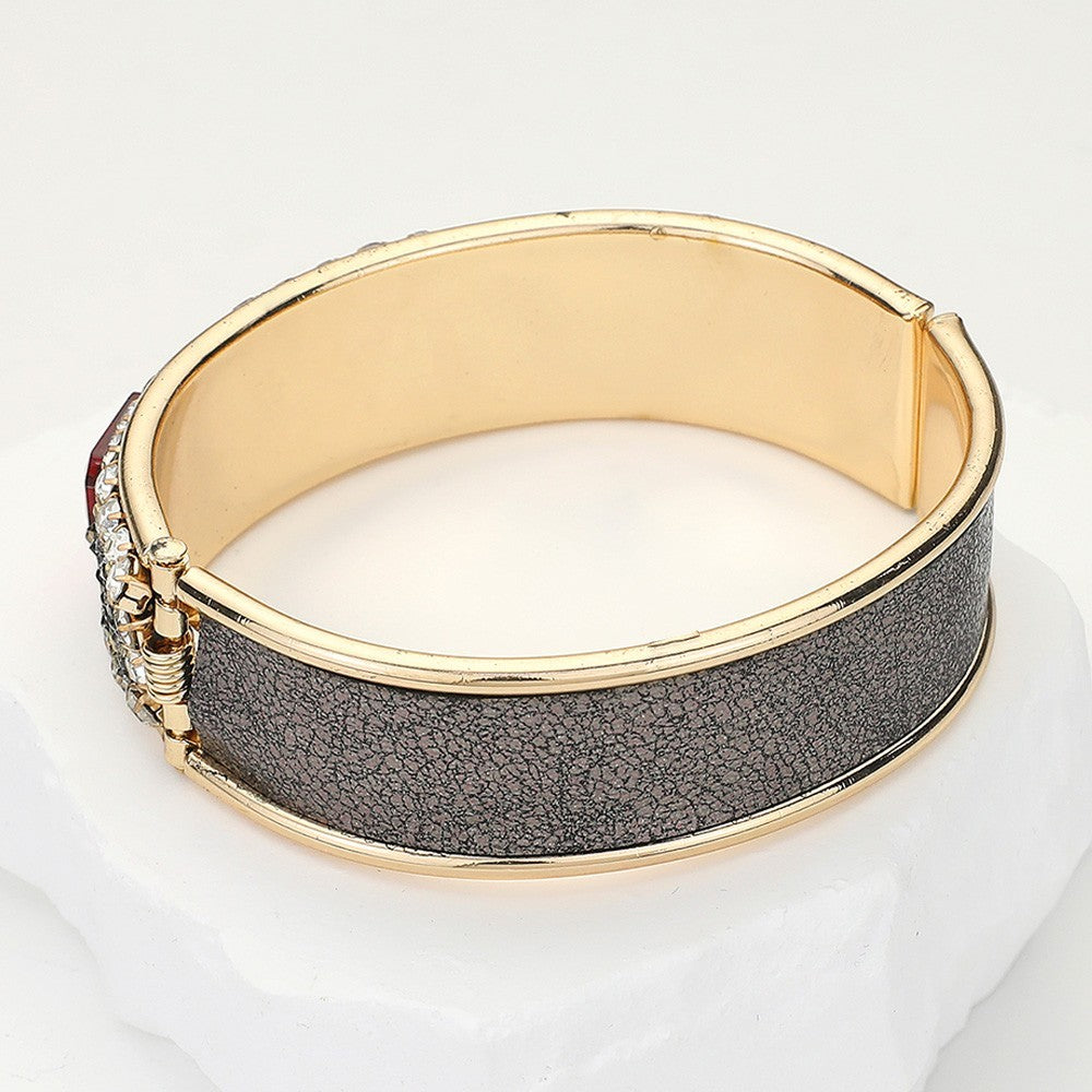 Sparkly Stone Embellished Gold Red Hinged Bangle Bracelet Women’s Jewelry