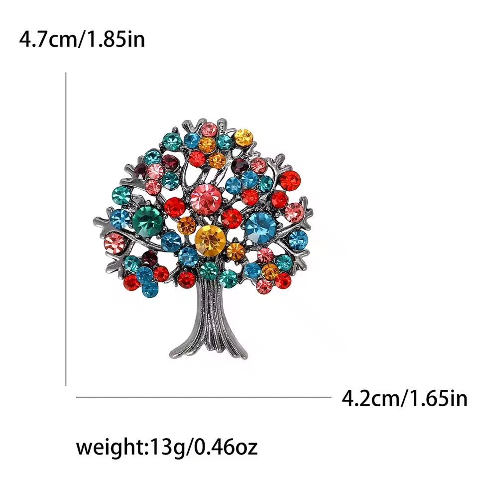 2pcs Tree of Life Brooch Set Crystal Rhinestone Colorful Family Tree Pin
