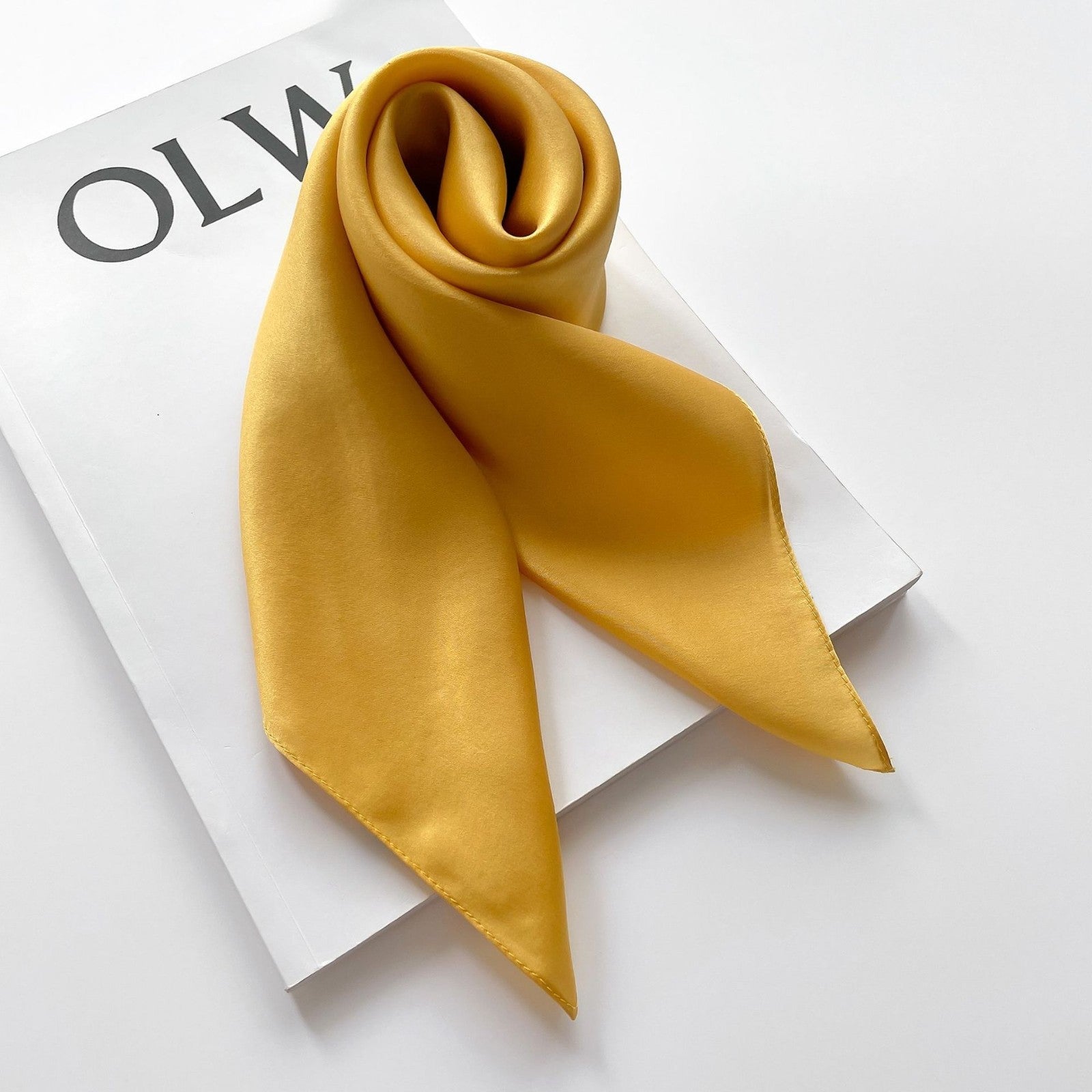 2pc Silk Feel Square Scarf Set 27x27in Black Yellow Satin Hair Wrap Neckerchief