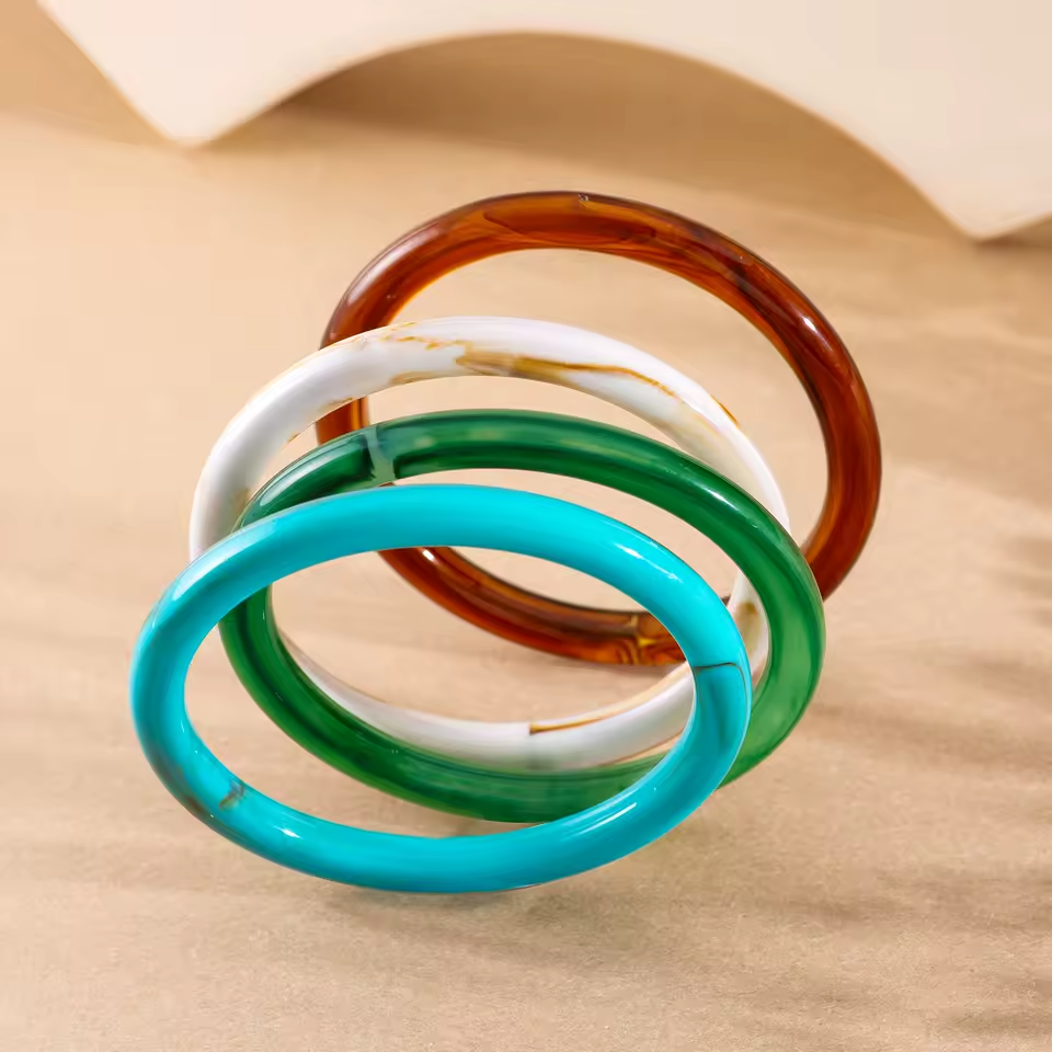 4pcs Marble Acrylic Bangle Bracelet Set Resin Thin Round Stackable Jewelry