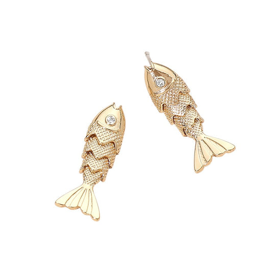 Articulated Gold Fish Stud Earrings - Jointed Moving Koi Statement Jewelry