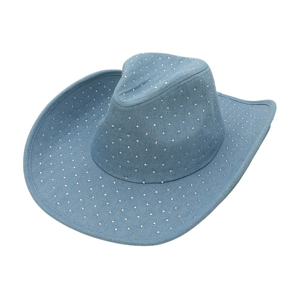 Blue Rhinestone Cowboy Hat Western Denim Look Studded Festival Rodeo Party Hat