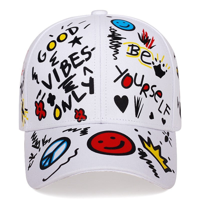2pcs Graffiti Print Baseball Cap Be Yourself Inspirational Snapback Hat Set