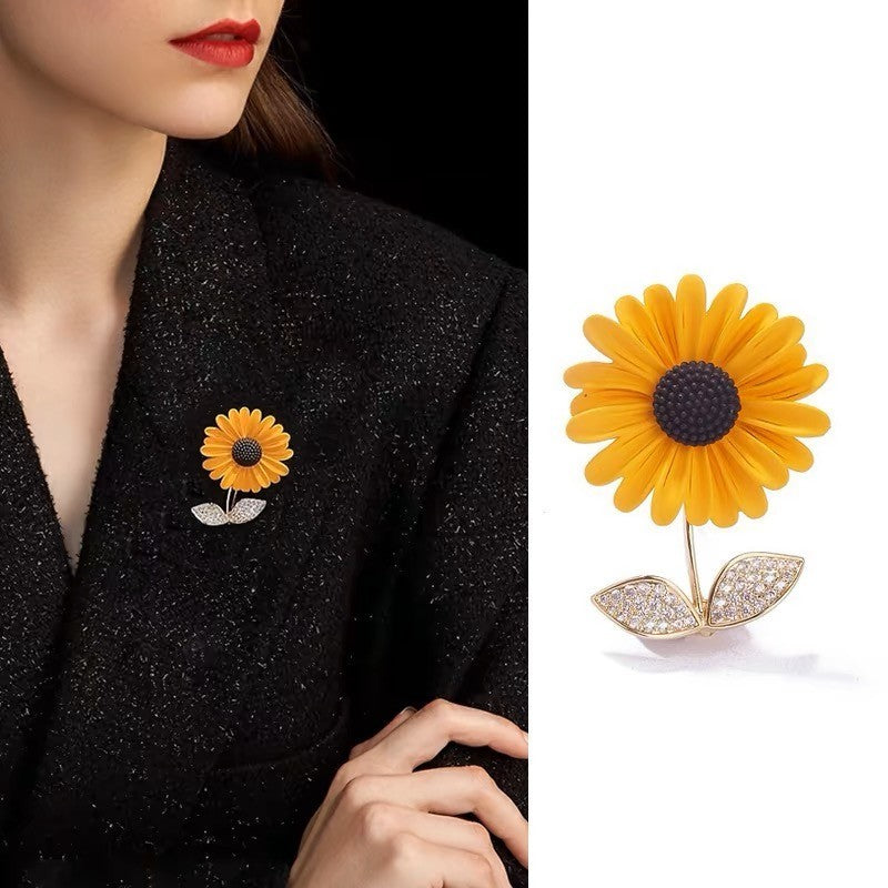2pcs Sunflower Brooch Pin Yellow Flower Rhinestone Crystal Fashion Jewelry