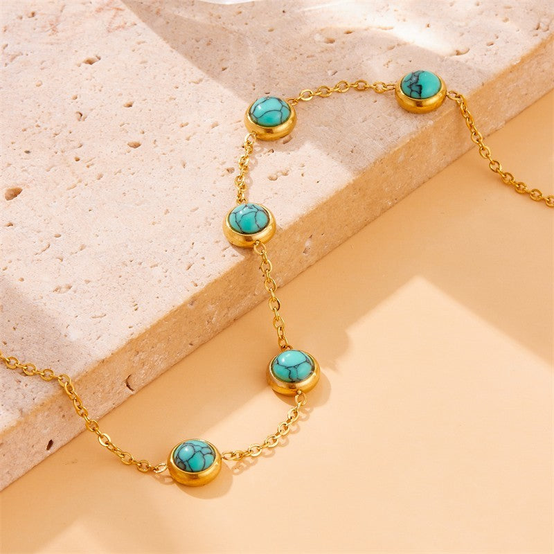 Gold-Tone Turquoise Station Necklace & Stud Earrings Set