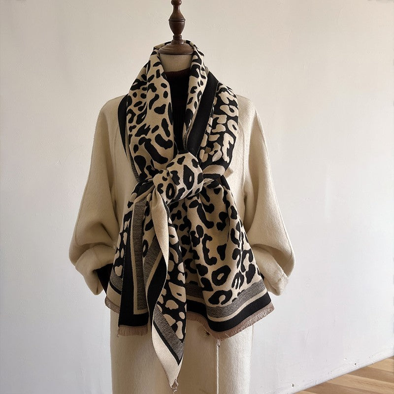 Leopard Print Shawl Wrap  for Women Large Blanket Poncho Cape Fall Winter Wraps