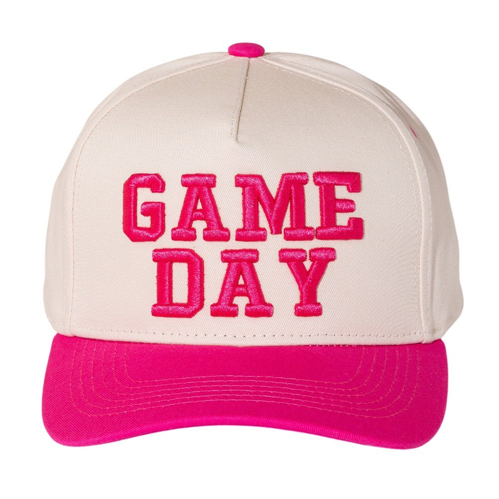 Embroidered GAME DAY Message Baseball Cap Women's OS Beige Pink Canvas Snapback