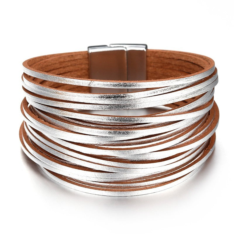 2pcs Gold Silver Multi-Layer Magnetic Clasp Bracelet Set