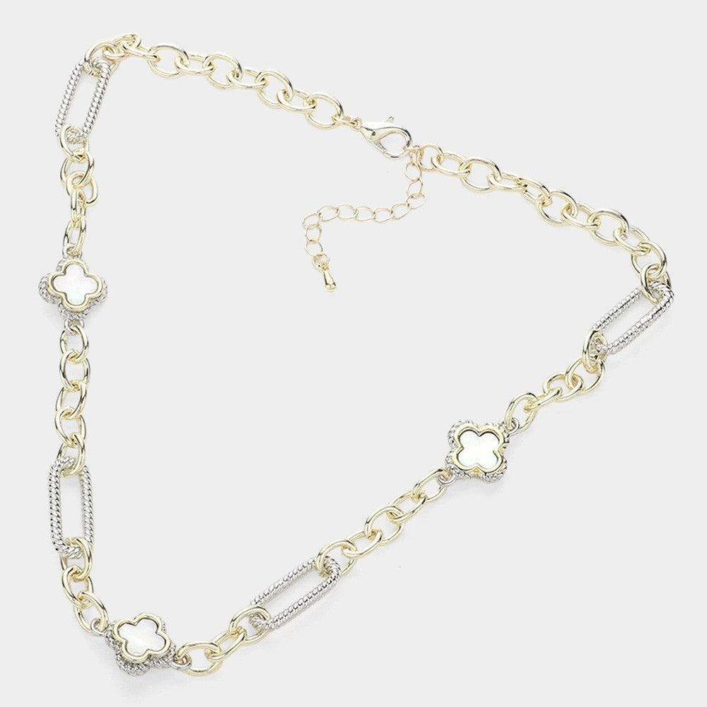 14K Gold Plated Mother of Pearl Quatrefoil Necklace Jewelry for Women