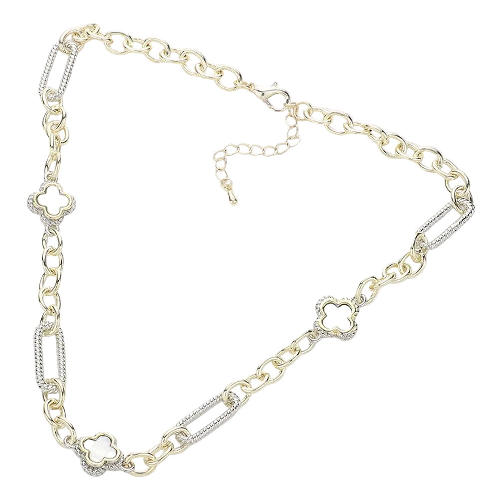 14K Gold Plated Mother of Pearl Quatrefoil Necklace Jewelry for Women