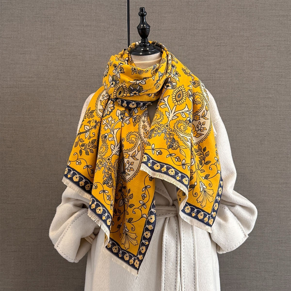 Yellow Paisley Floral Pashmina Scarf Cashmere Feel Soft Large Wrap Shawl 73"x26"