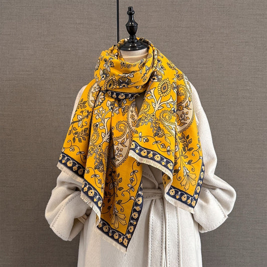Yellow Paisley Floral Pashmina Scarf Cashmere Feel Soft Large Wrap Shawl 73"x26"