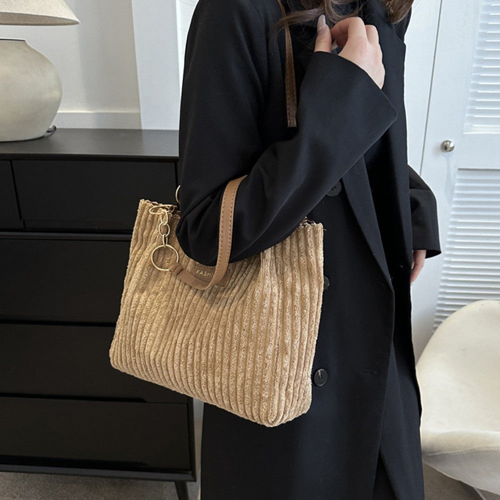 Women's Corduroy Shoulder Bag Tote Handbag Fashion Casual Large Capacity Purse