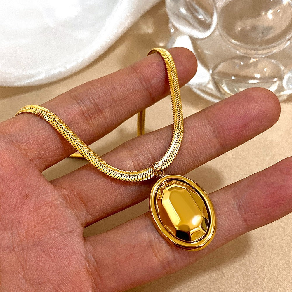 Chunky Geometric Oval Pendant Necklace for Women | Gold or Silver Stainless Stee