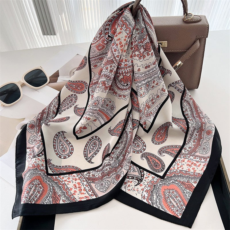Vintage Paisley Silk Feel Square Scarf Elegant Bandana Neck Head Scarf Wrap