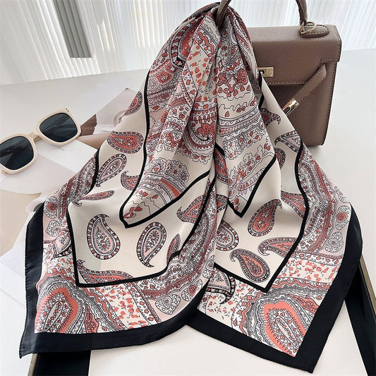 Vintage Paisley Silk Feel Square Scarf Elegant Bandana Neck Head Scarf Wrap