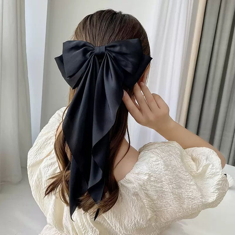 3pcs Large Oversized Hair Bow Set Satin Ribbon French Long Tail Clip Barrettes