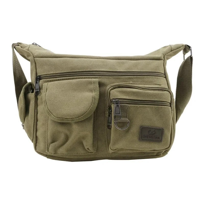 Vintage Canvas Crossbody Bag, Unisex Messenger Shoulder Bag Multi-Pocket Travel