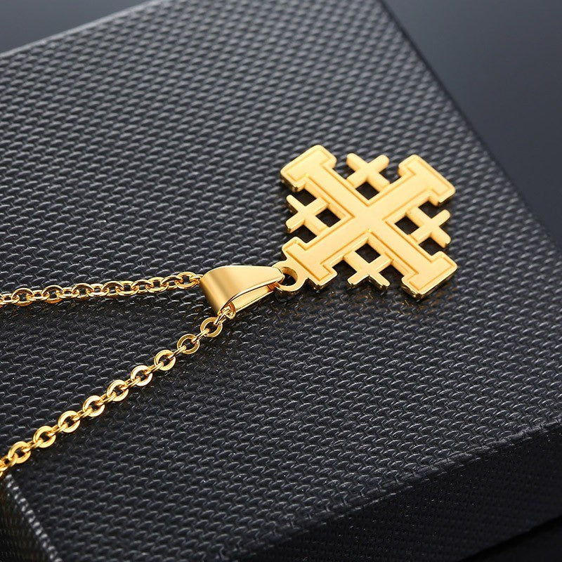 Stainless Steel Knights Templar Cross Pendant Necklace Gold Tone Christian Faith