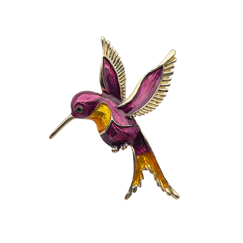 2pcs Blue Purple Hummingbird Brooch Set Enamel Bird Pin Crystal Jewelry