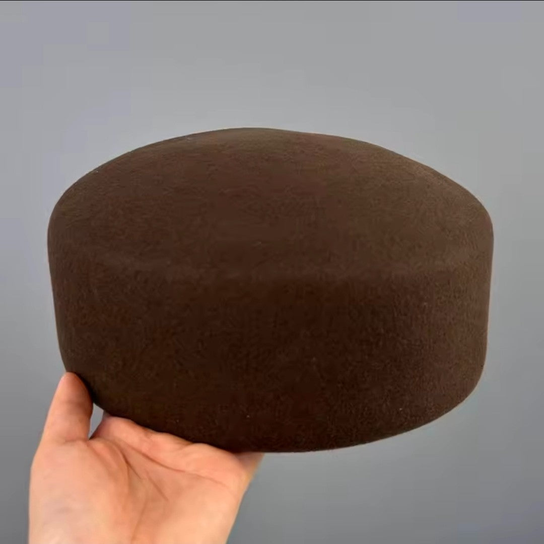 Dark Brown 100% Wool Pillbox Hat Retro Fascinator Formal Cocktail Stewardess