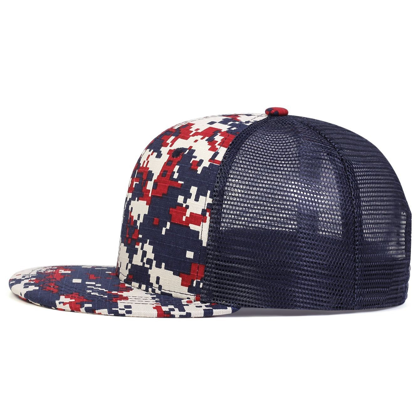 Patriotic Digital Camo Snapback Trucker Hat Flat Brim Mesh Back USA