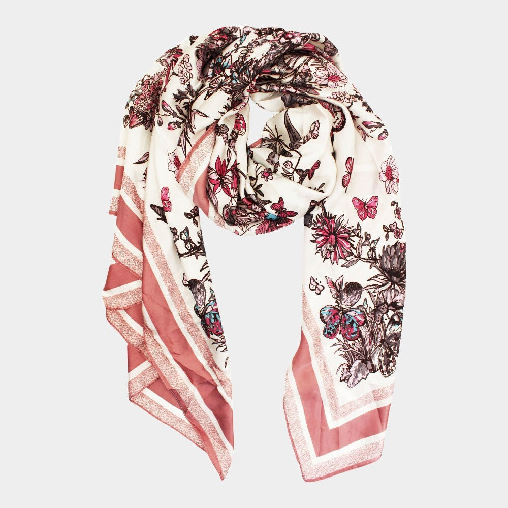 Spring Time Printed Oblong Silky Satin Scarf Shawl Lightweight Soft Wrap Women