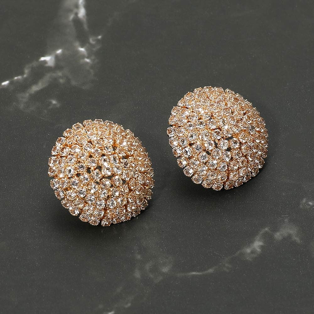 Gold Pave Crystal Dome Stud Statement Earrings with Sparkling Rhinestones