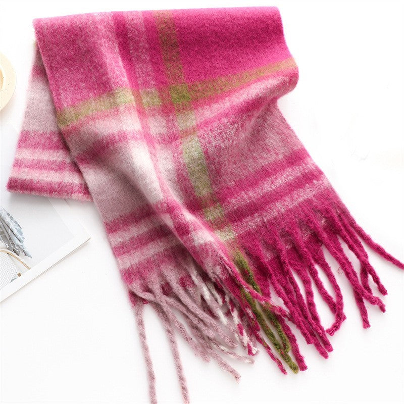 Plaid Checkered Scarf Womens Winter Warm Burgundy Gray Fringe Wrap for Women Men