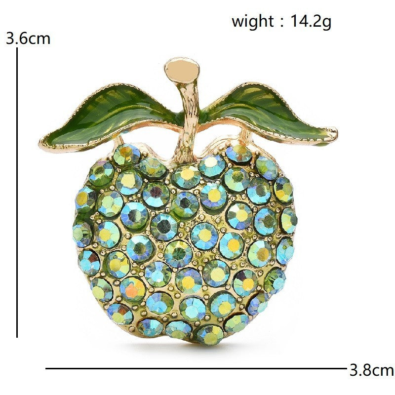 3pcs Sparkling Fruit Brooch Set Crystal Apple Strawberry Watermelon Pins