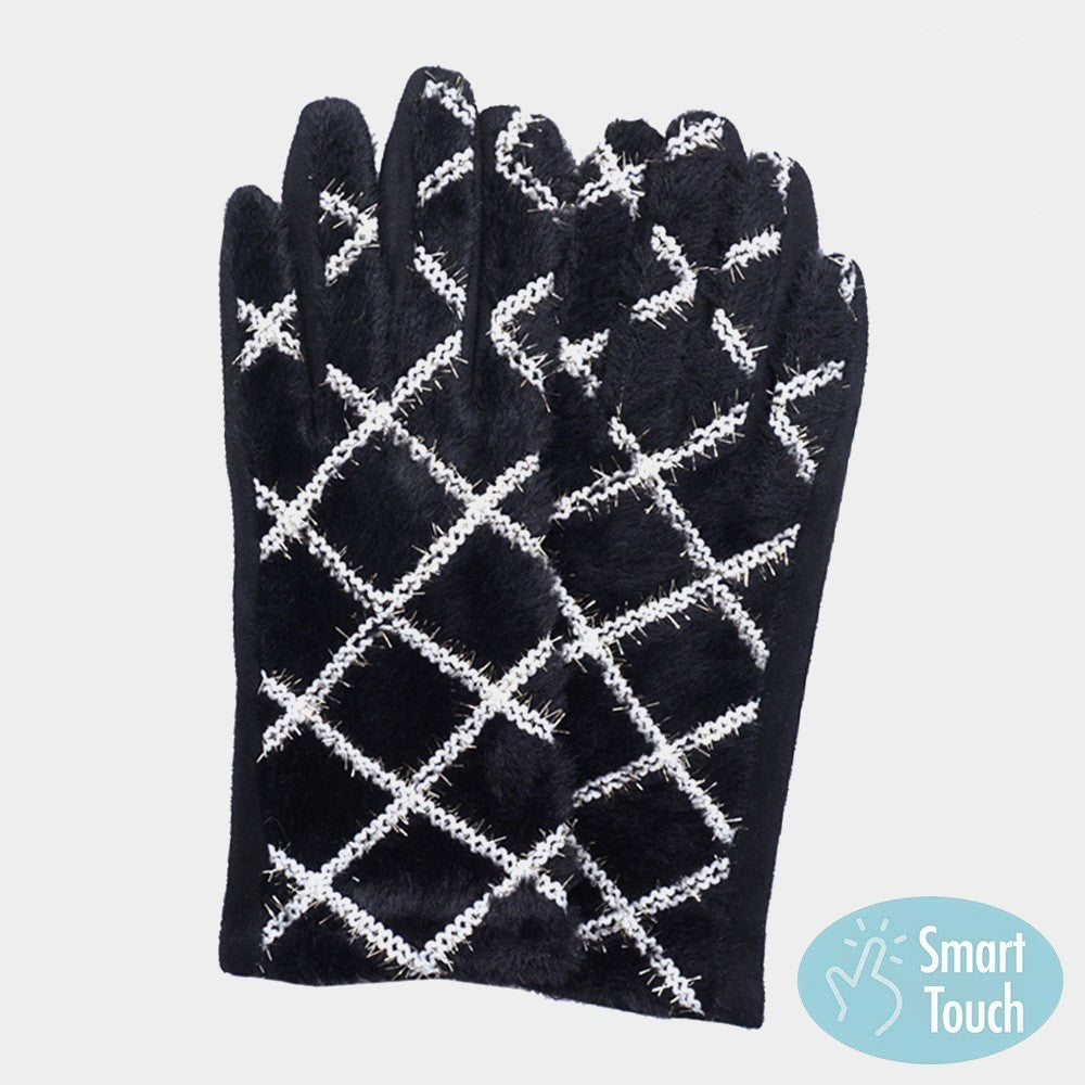 Winter Warm Black Quilted Angora Soft Touch Screen Gloves One Size