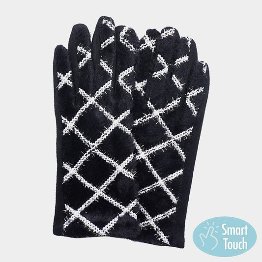 Winter Warm Black Quilted Angora Soft Touch Screen Gloves One Size