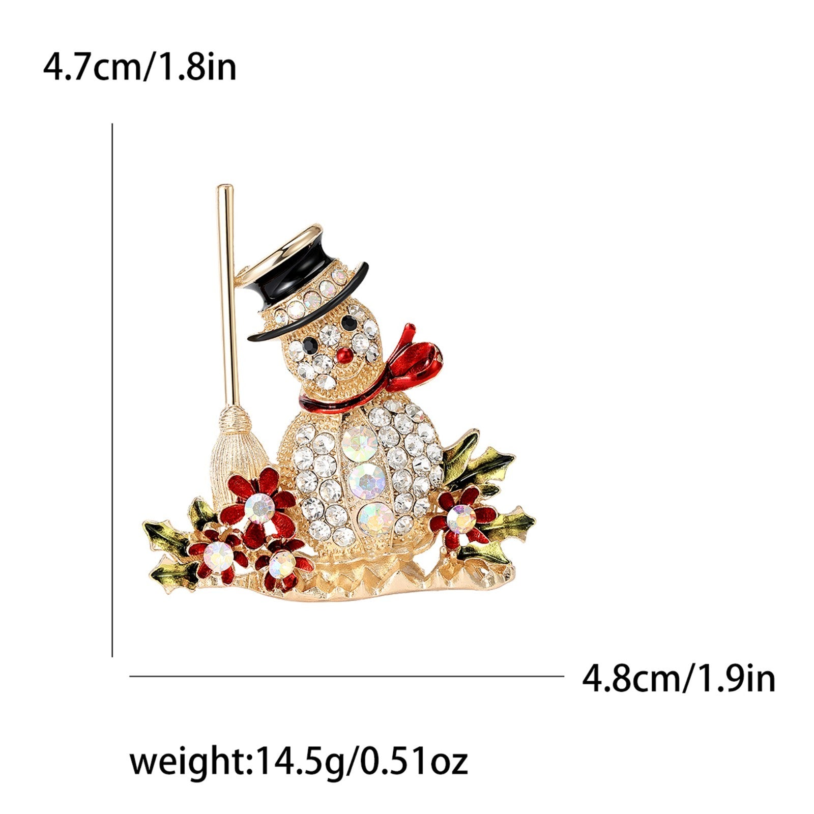 Rhinestone Snowman Brooch Gold Tone Red Green Enamel Christmas Holiday Pin