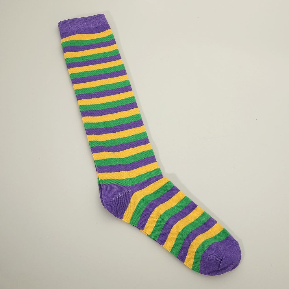Women's Size 9-11 Mardi Gras Striped Knee-High Socks Comfortable and Breathable