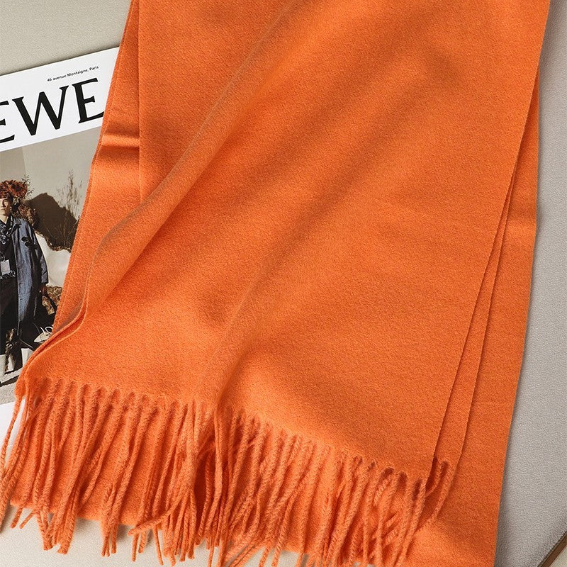 Cozy Warm Solid Orange Cashmere Feel Scarf - Oversized Acrylic Blend Shawl Wrap