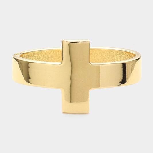 Metal Cross Hinged Bangle Bracelet for Women Religious Jewelry Gift Idea