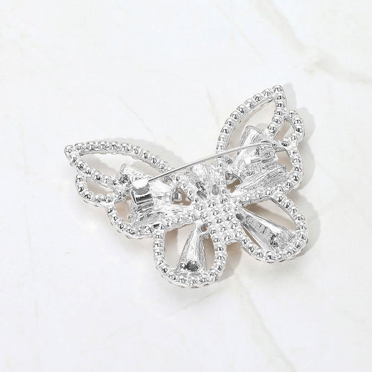 2pc Sparkling Silver Tone Butterfly Crystal Rhinestone Brooch Pin Set - 2.25"
