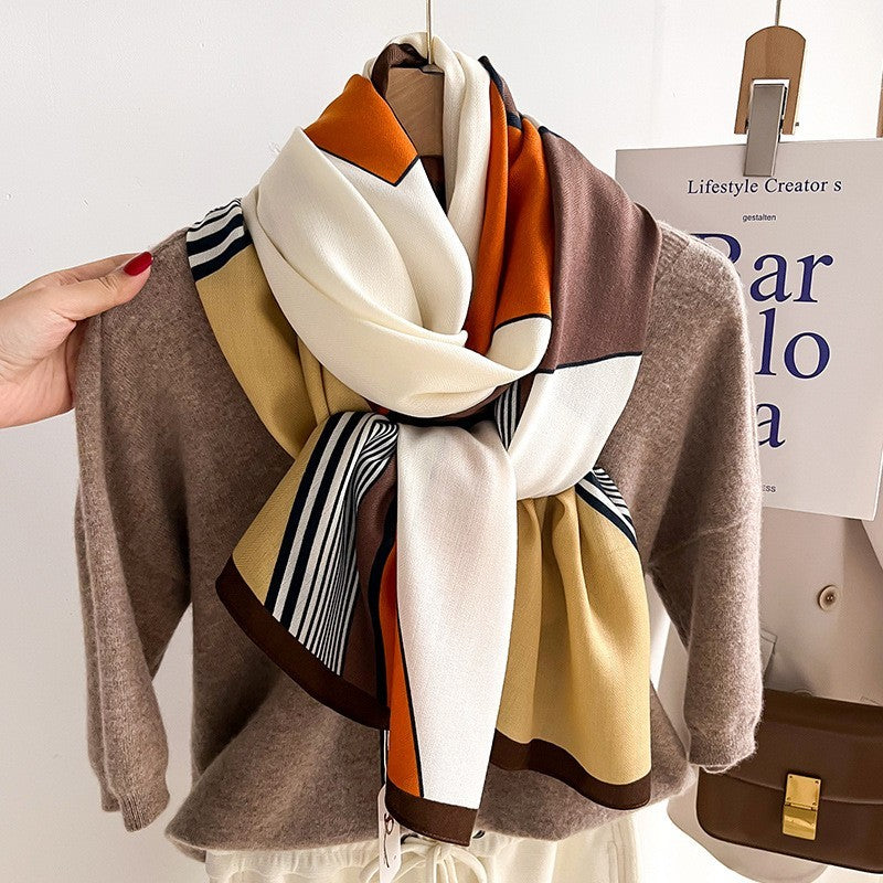 High-Fashion Geometric Scarf for Women in Warm Autumnal Colors