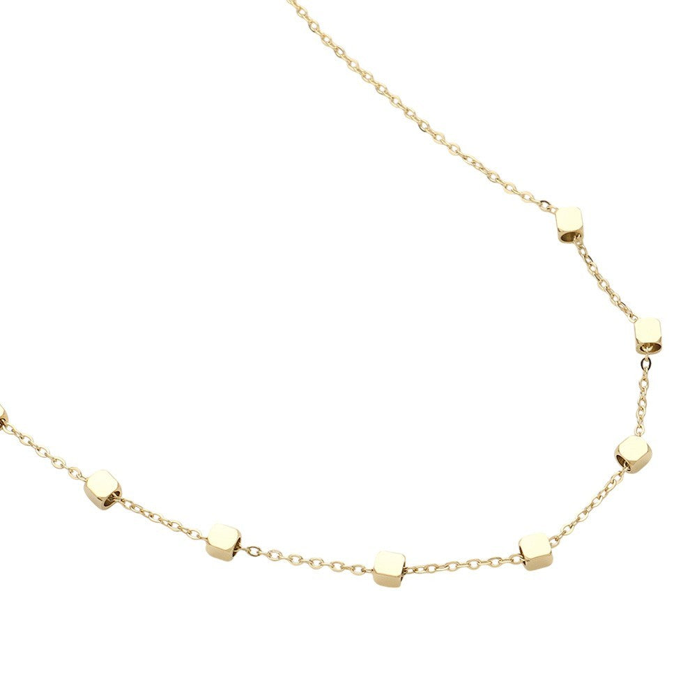 SECRET BOX Women's Stainless Steel Cube Station Round Chain Pendant Necklace