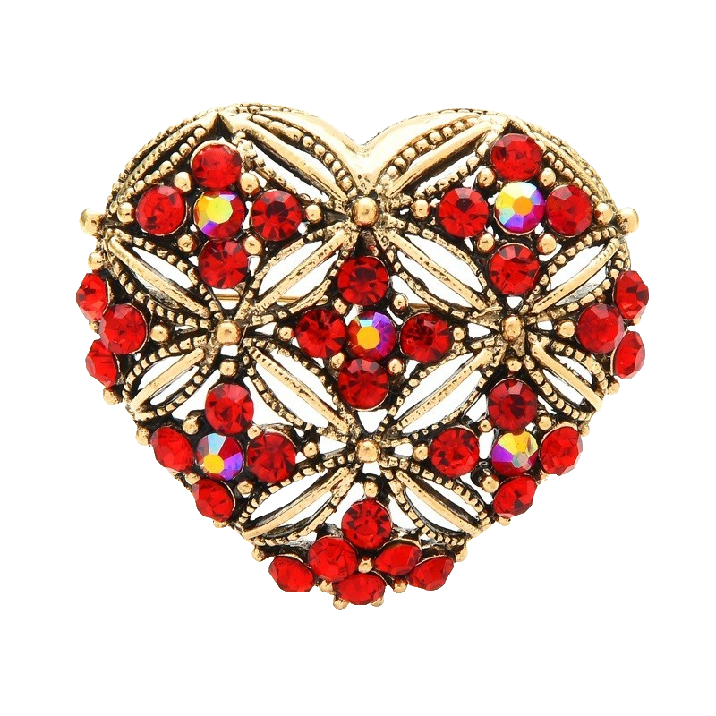 Red Rhinestone Heart Brooch Pin Vintage Style Valentine's Day Gift Romantic