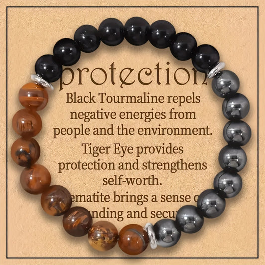 Set of 3! Tiger's Eye Black Tourmaline Hematite Bracelet Protection Healing