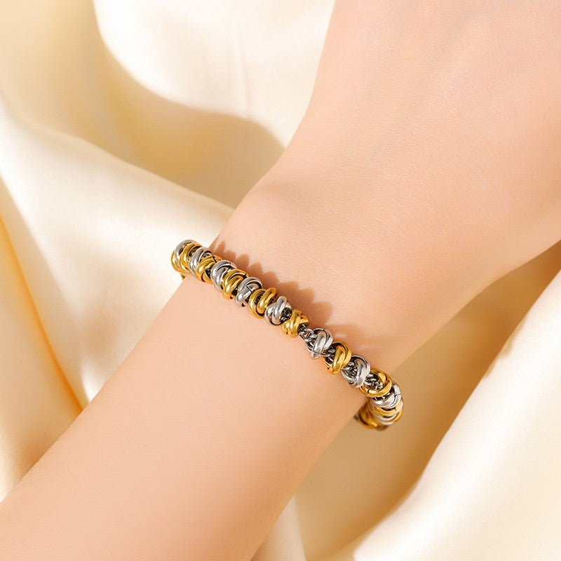 Gold Silver Tone Beaded Necklace & Bracelet Set Stainless Steel Jewelry