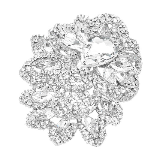 Elegant Oversized Floral Crystal Rhinestone Statement Brooch Pin