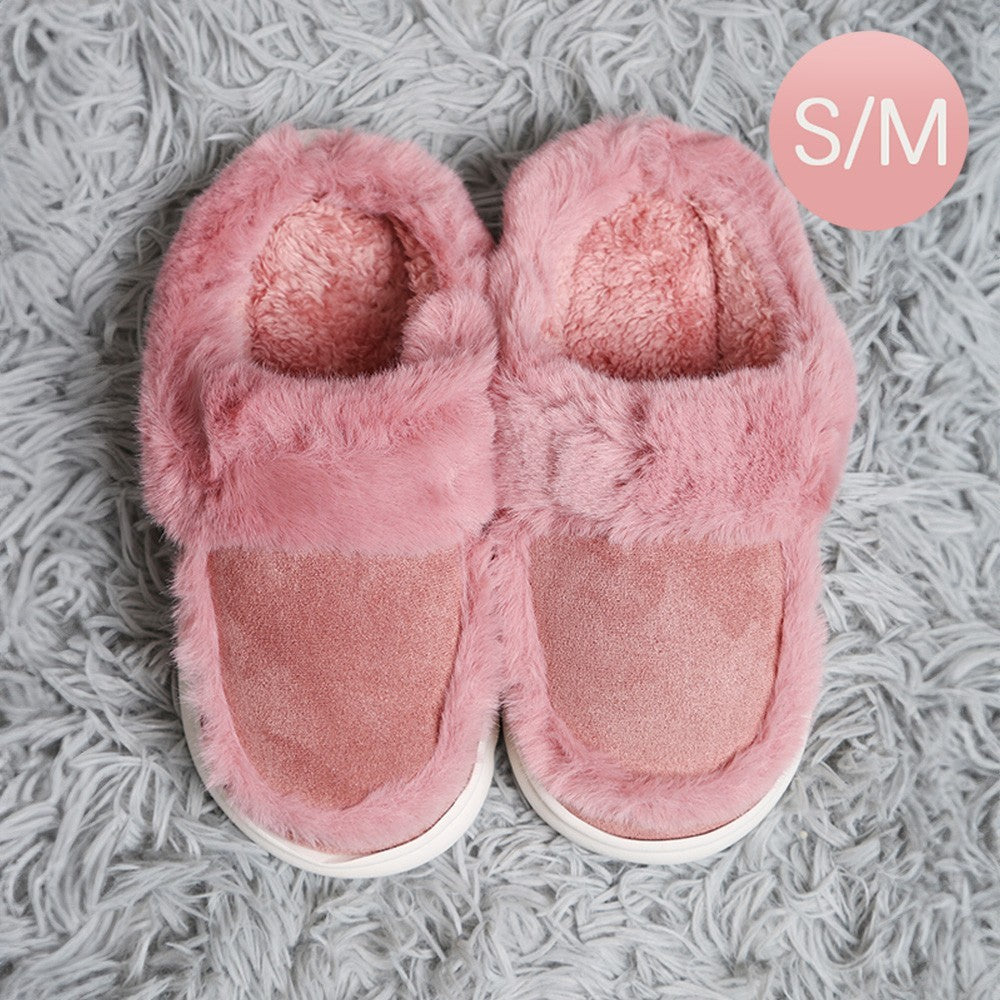 Fluffy Pink Slippers Women's Faux Fur Cozy House Shoes Slip-On Indoor S/M