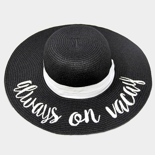2 for 1  'Always on Vacay' Womens Vacation Sun Hats Protection Funny Message Hat